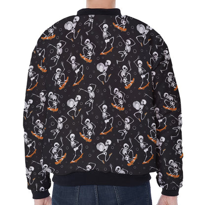 Skateboarding Skeleton Pattern Print Zip Sleeve Bomber Jacket