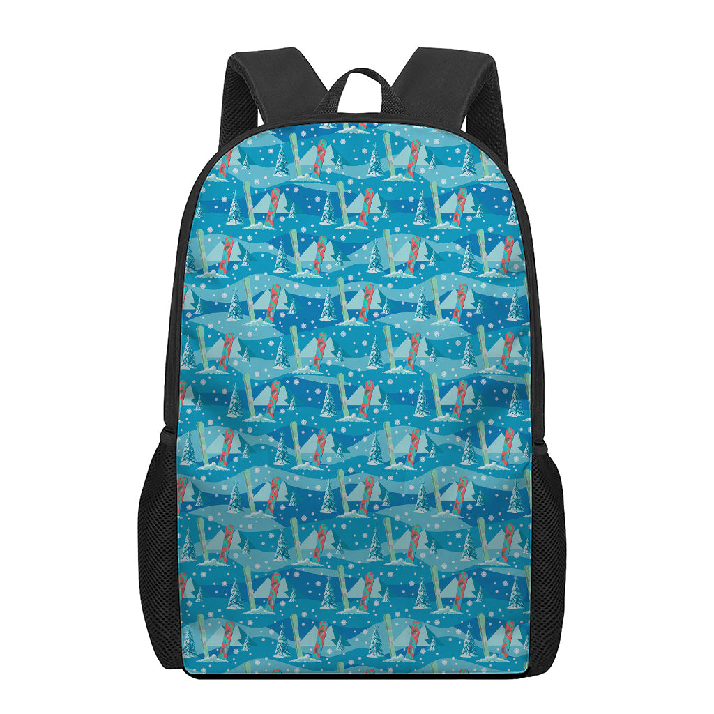 Ski And Snowboard Pattern Print 17 Inch Backpack