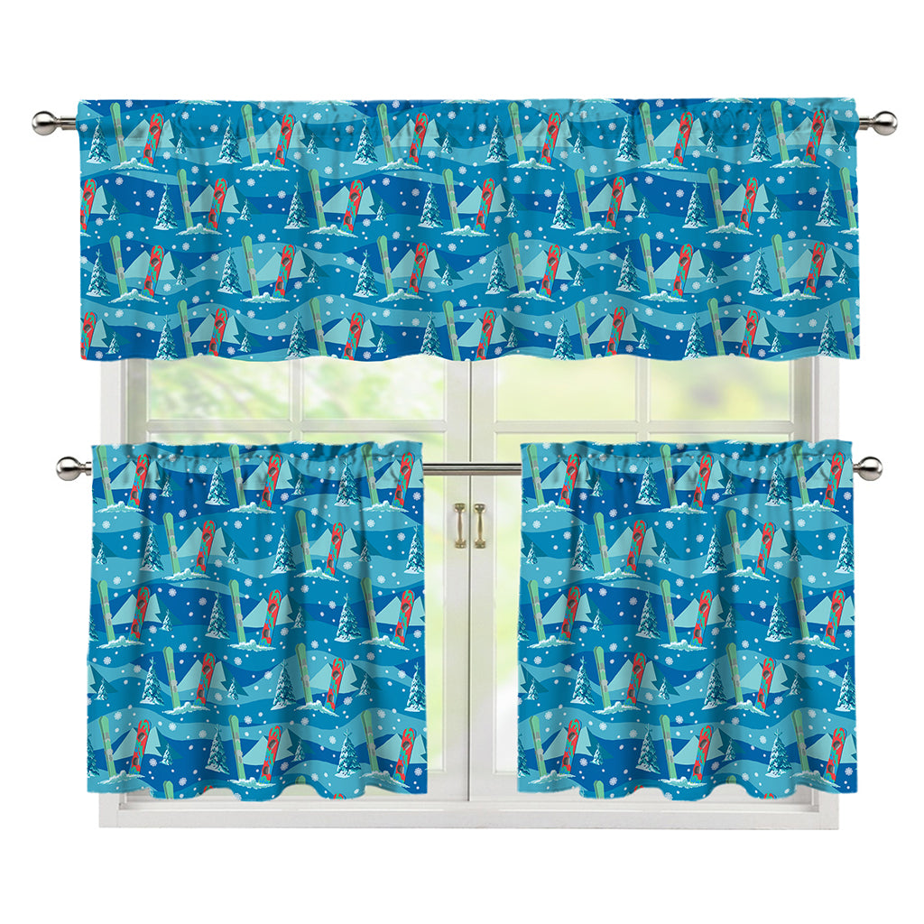 Ski And Snowboard Pattern Print 3 Piece Kitchen Curtains