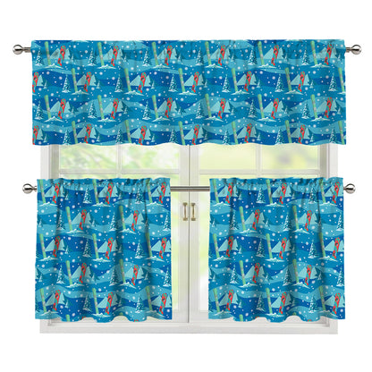 Ski And Snowboard Pattern Print 3 Piece Kitchen Curtains