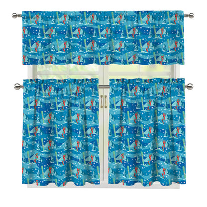 Ski And Snowboard Pattern Print 3 Piece Kitchen Curtains