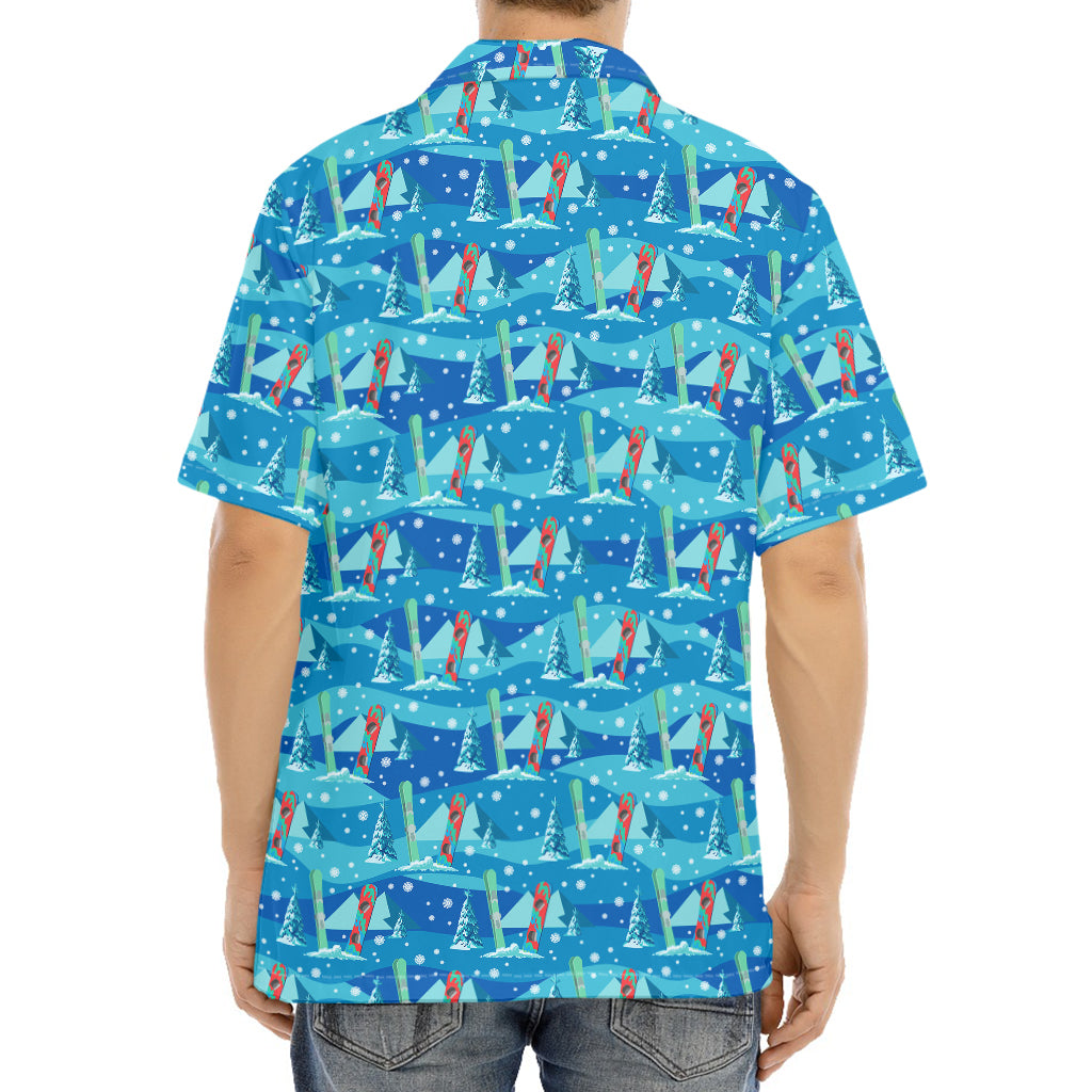 Ski And Snowboard Pattern Print Aloha Shirt