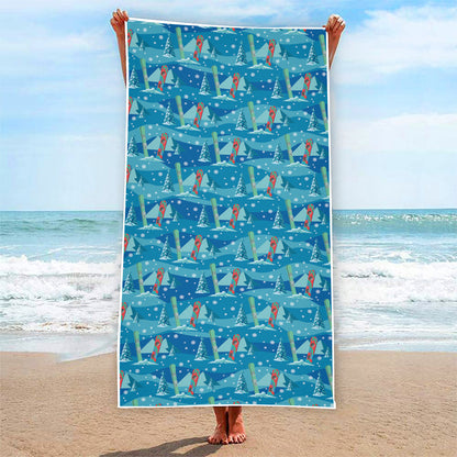 Ski And Snowboard Pattern Print Beach Towel
