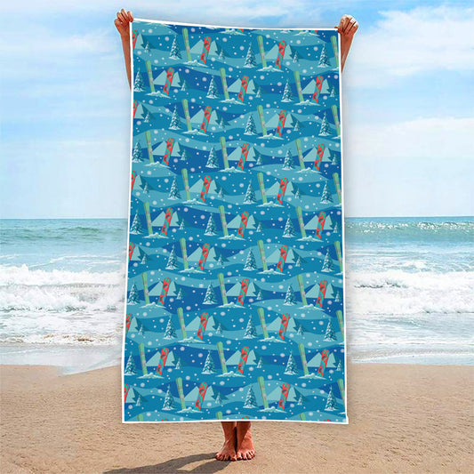 Ski And Snowboard Pattern Print Beach Towel