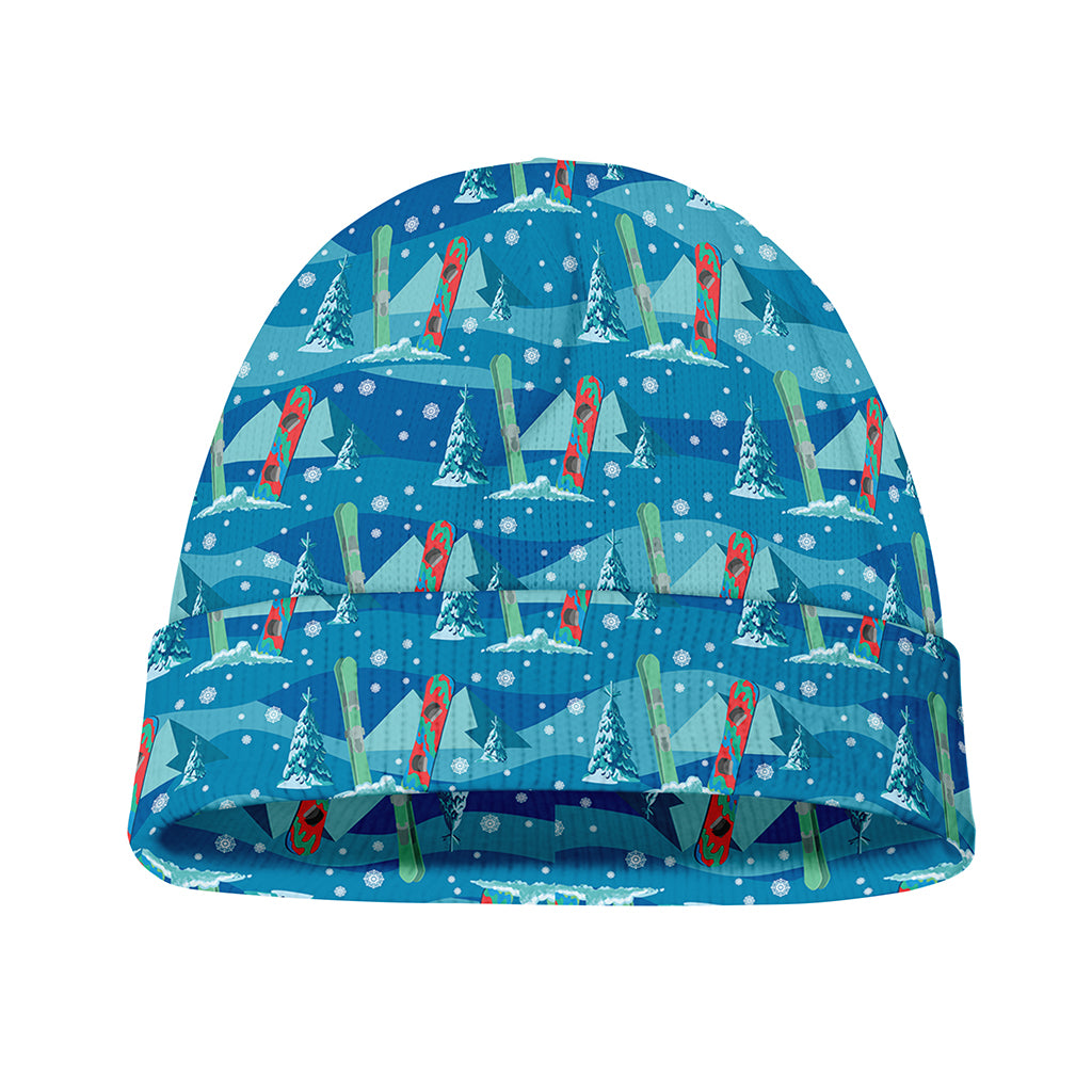Ski And Snowboard Pattern Print Beanie