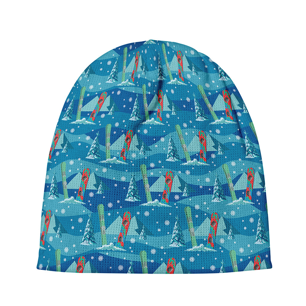Ski And Snowboard Pattern Print Beanie