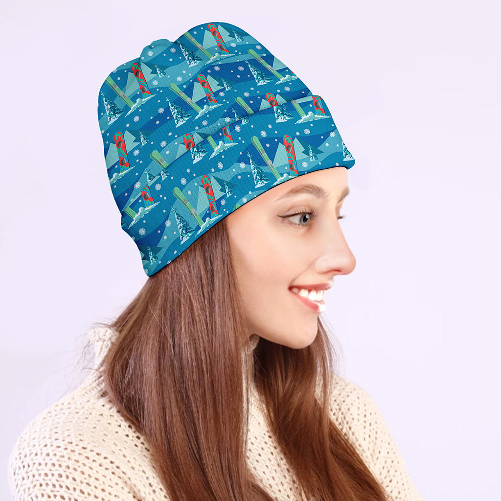Ski And Snowboard Pattern Print Beanie