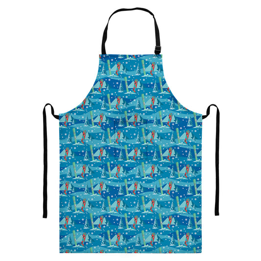 Ski And Snowboard Pattern Print Bib Apron With Pocket