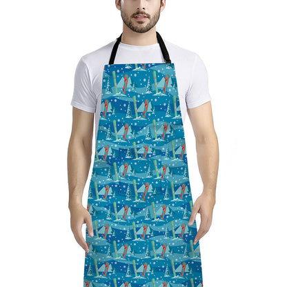 Ski And Snowboard Pattern Print Bib Apron With Pocket