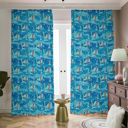 Ski And Snowboard Pattern Print Blackout Pencil Pleat Curtains