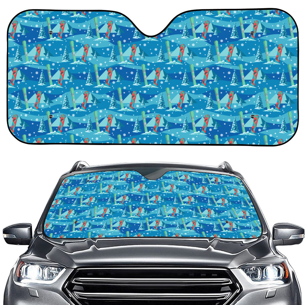 Ski And Snowboard Pattern Print Car Windshield Sun Shade