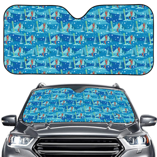 Ski And Snowboard Pattern Print Car Windshield Sun Shade