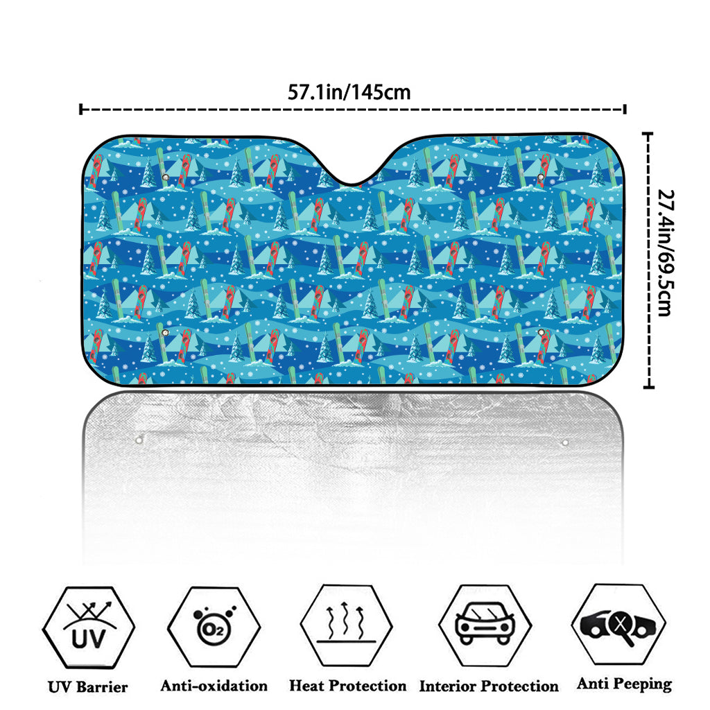 Ski And Snowboard Pattern Print Car Windshield Sun Shade