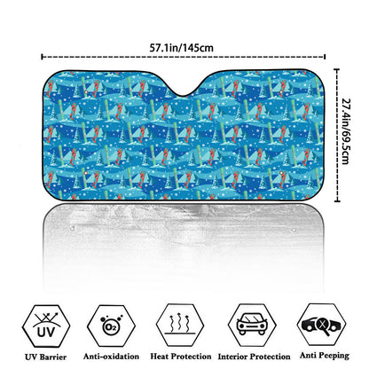 Ski And Snowboard Pattern Print Car Windshield Sun Shade