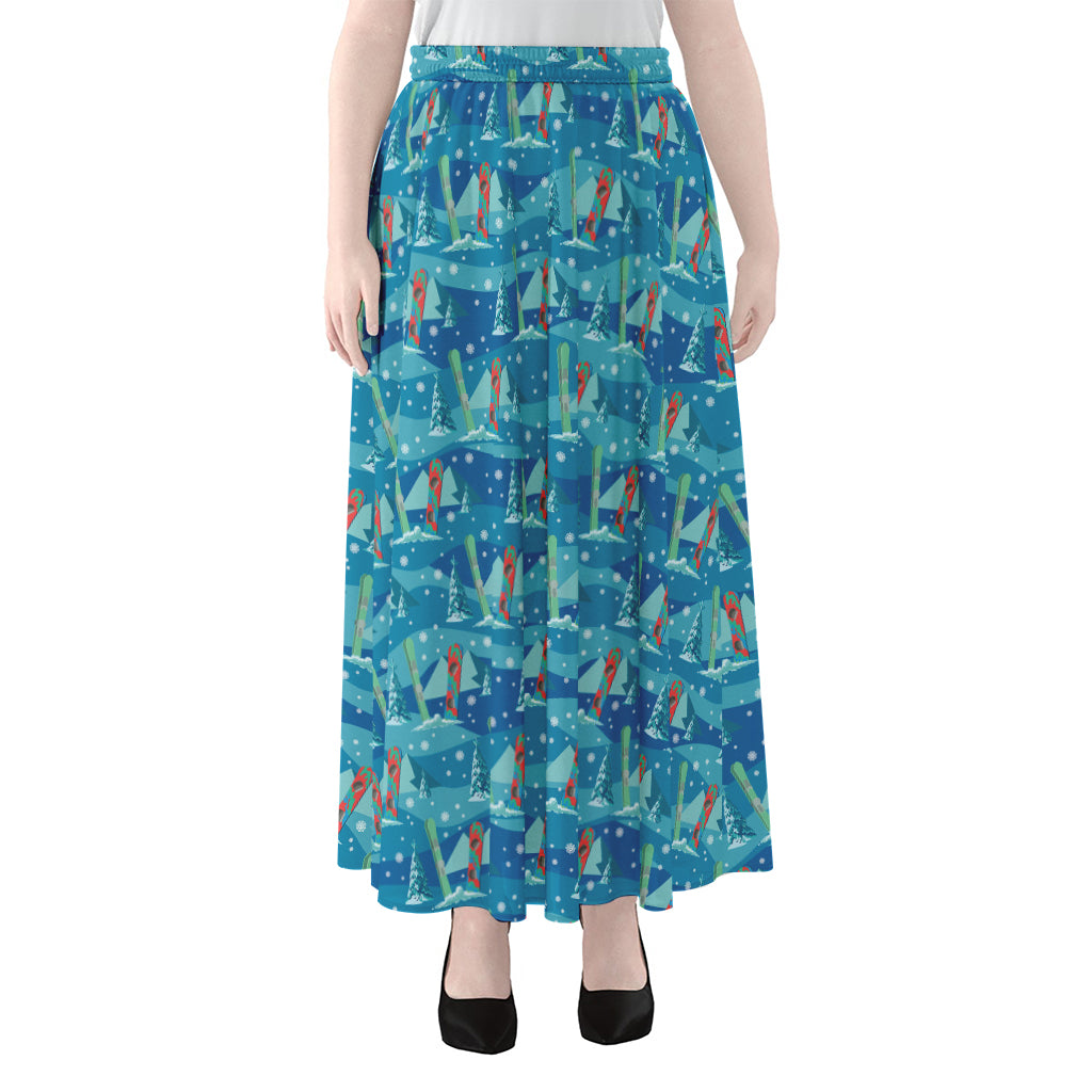 Ski And Snowboard Pattern Print Chiffon Maxi Skirt