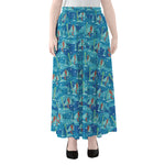 Ski And Snowboard Pattern Print Chiffon Maxi Skirt