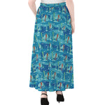 Ski And Snowboard Pattern Print Chiffon Maxi Skirt