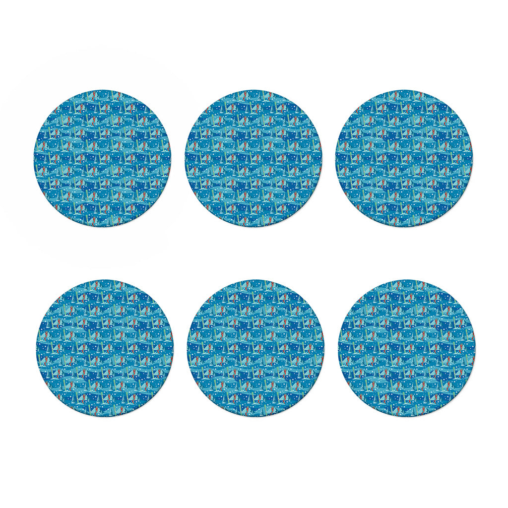 Ski And Snowboard Pattern Print Coaster Set