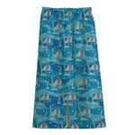 Ski And Snowboard Pattern Print Cotton Front Slit Maxi Skirt