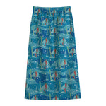 Ski And Snowboard Pattern Print Cotton Front Slit Maxi Skirt