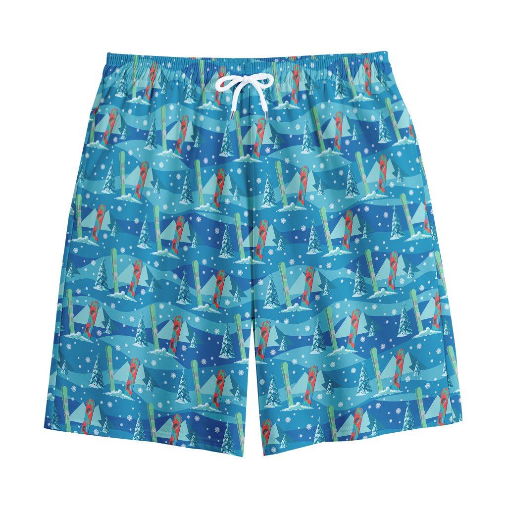 Ski And Snowboard Pattern Print Cotton Shorts