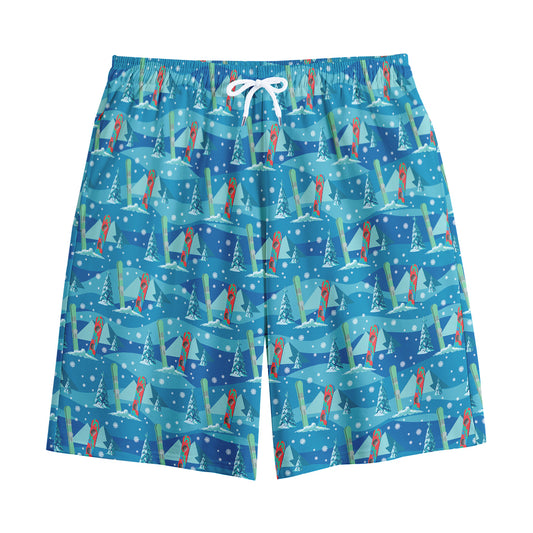 Ski And Snowboard Pattern Print Cotton Shorts