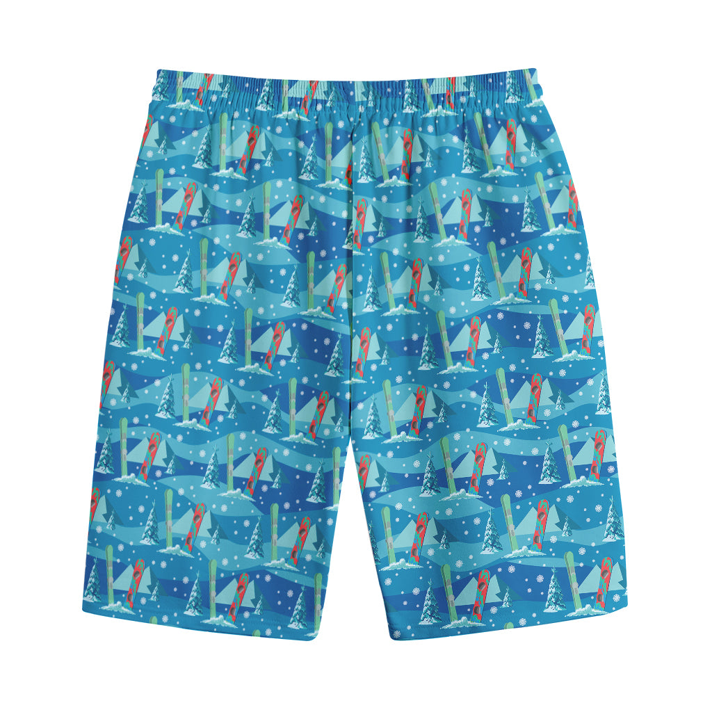 Ski And Snowboard Pattern Print Cotton Shorts