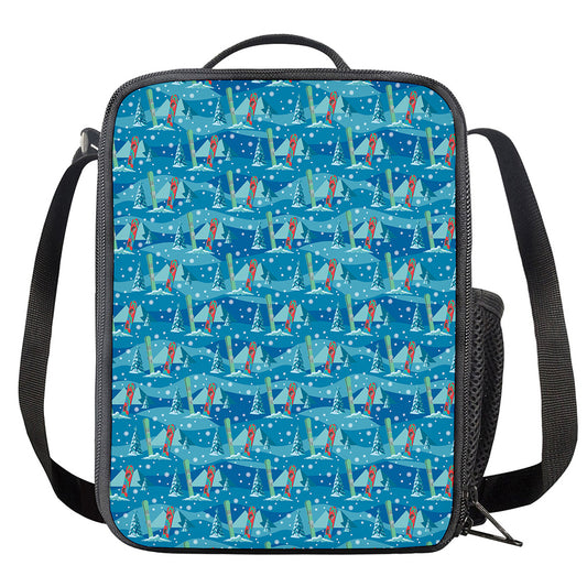 Ski And Snowboard Pattern Print Crossbody Lunch Bag