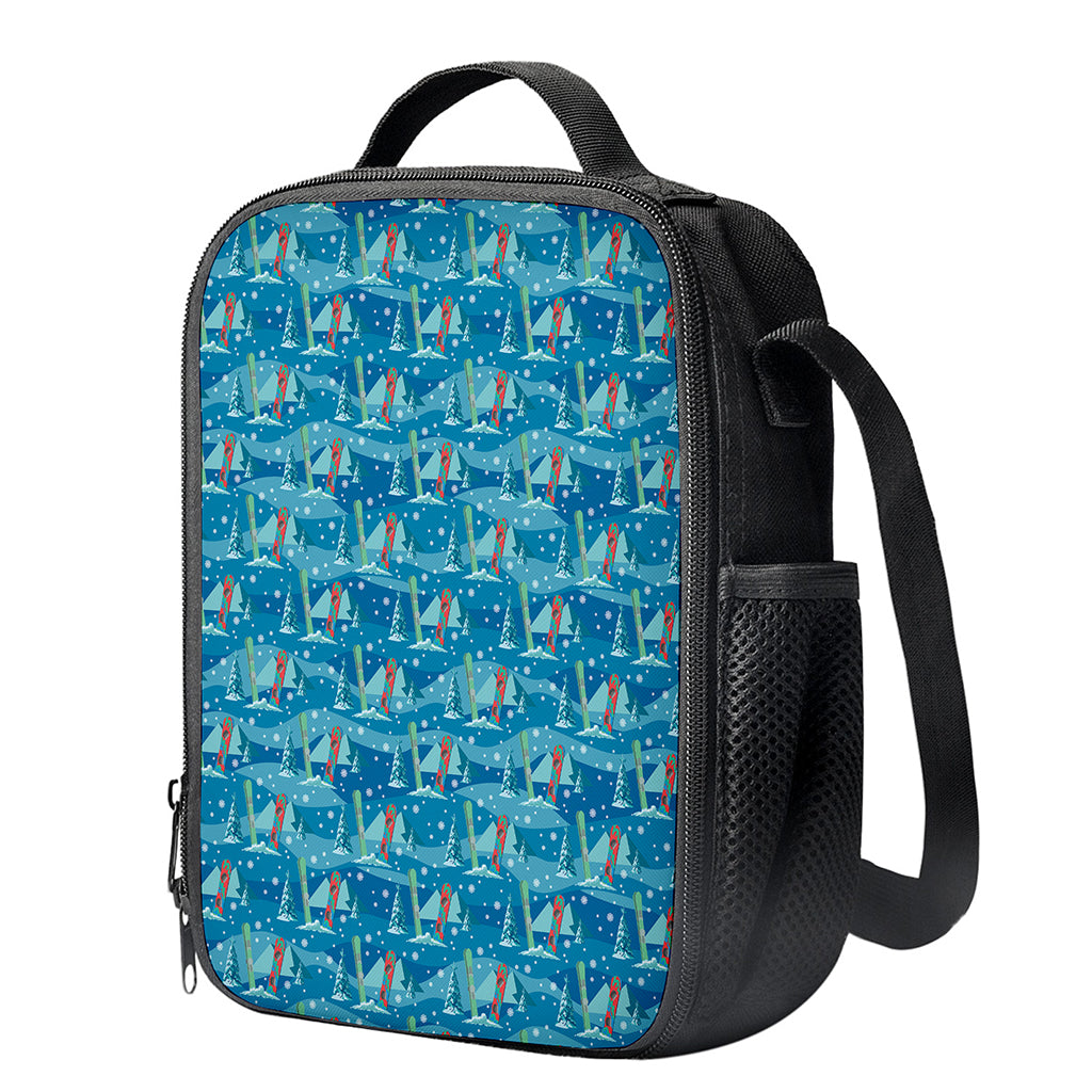 Ski And Snowboard Pattern Print Crossbody Lunch Bag