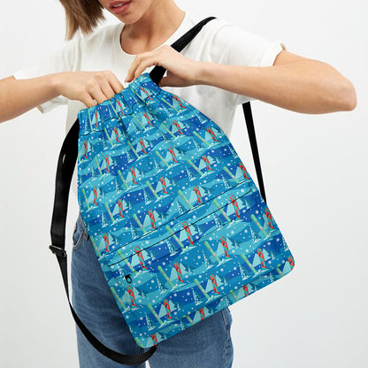 Ski And Snowboard Pattern Print Drawstring Backpack