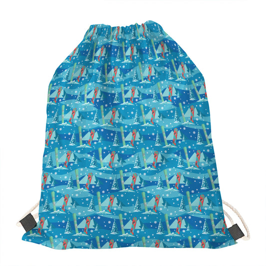 Ski And Snowboard Pattern Print Drawstring Bag