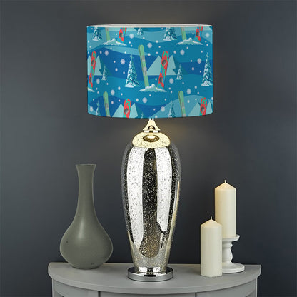 Ski And Snowboard Pattern Print Drum Lamp Shade