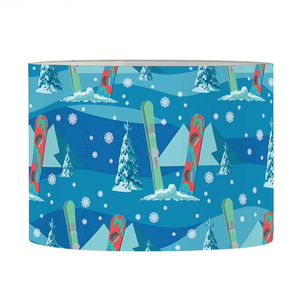 Ski And Snowboard Pattern Print Drum Lamp Shade
