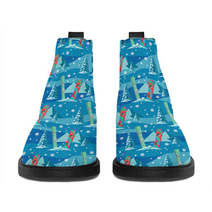 Ski And Snowboard Pattern Print Flat Ankle Boots