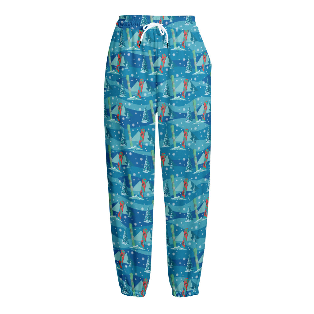 Ski And Snowboard Pattern Print Fleece Lined Knit Pants