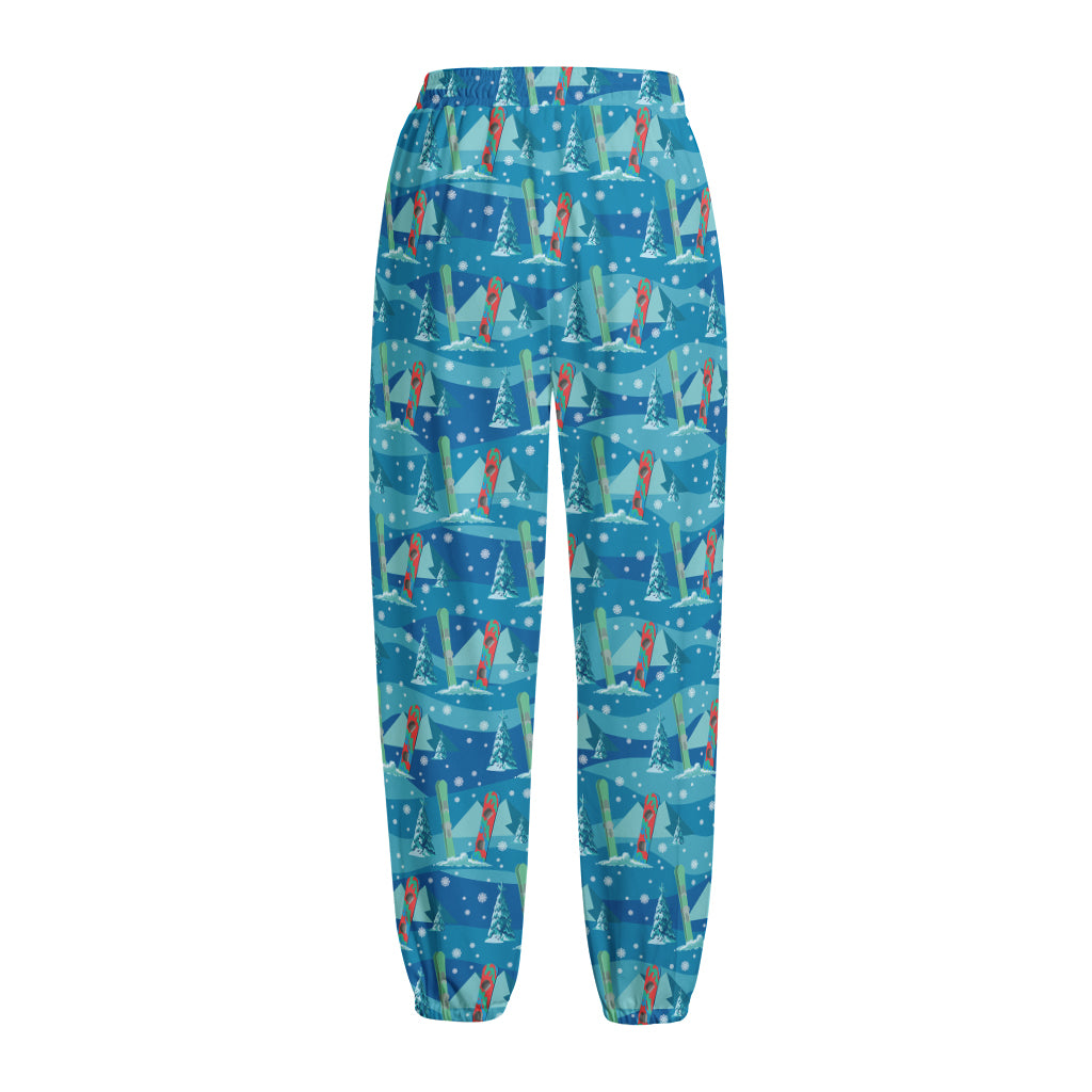 Ski And Snowboard Pattern Print Fleece Lined Knit Pants