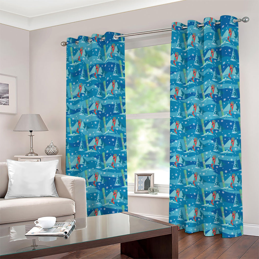 Ski And Snowboard Pattern Print Grommet Curtains