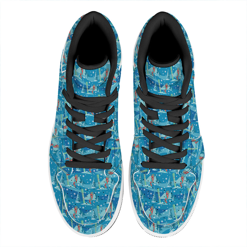 Ski And Snowboard Pattern Print High Top Leather Sneakers