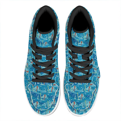 Ski And Snowboard Pattern Print High Top Leather Sneakers