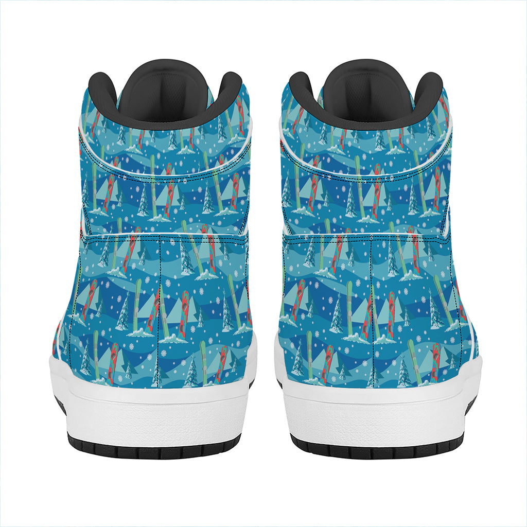 Ski And Snowboard Pattern Print High Top Leather Sneakers