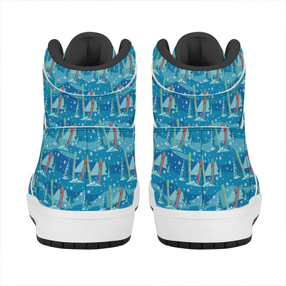 Ski And Snowboard Pattern Print High Top Leather Sneakers