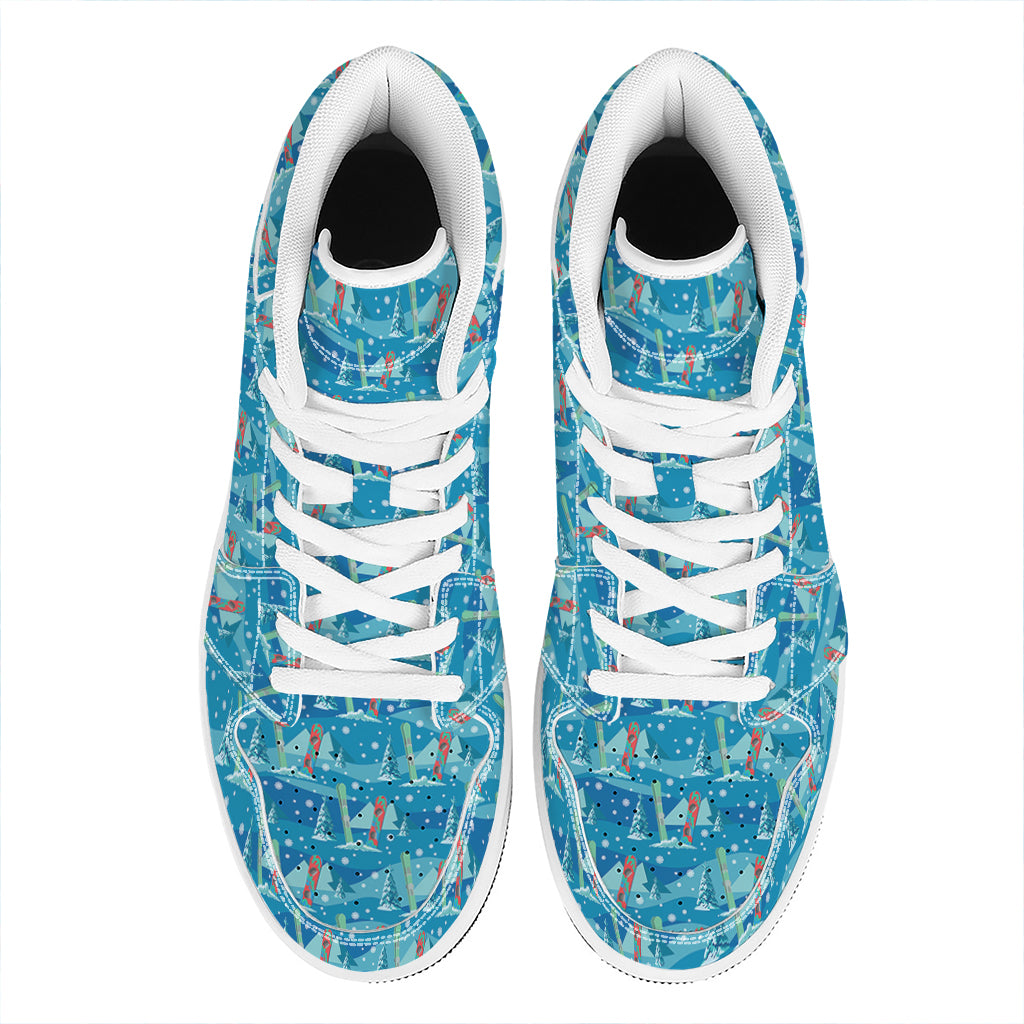Ski And Snowboard Pattern Print High Top Leather Sneakers