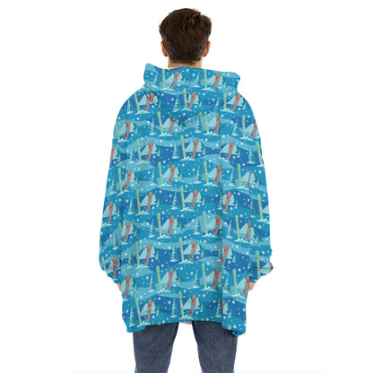 Ski And Snowboard Pattern Print Hoodie Blanket