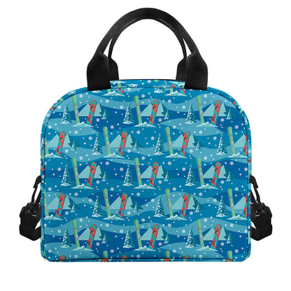 Ski And Snowboard Pattern Print Insulated Lunch Bag