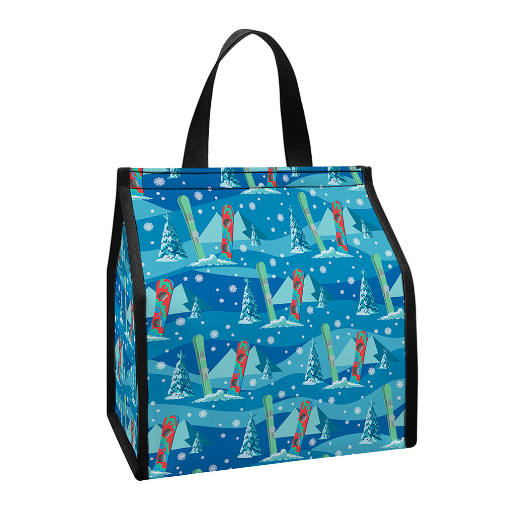 Ski And Snowboard Pattern Print Insulated Lunch Tote