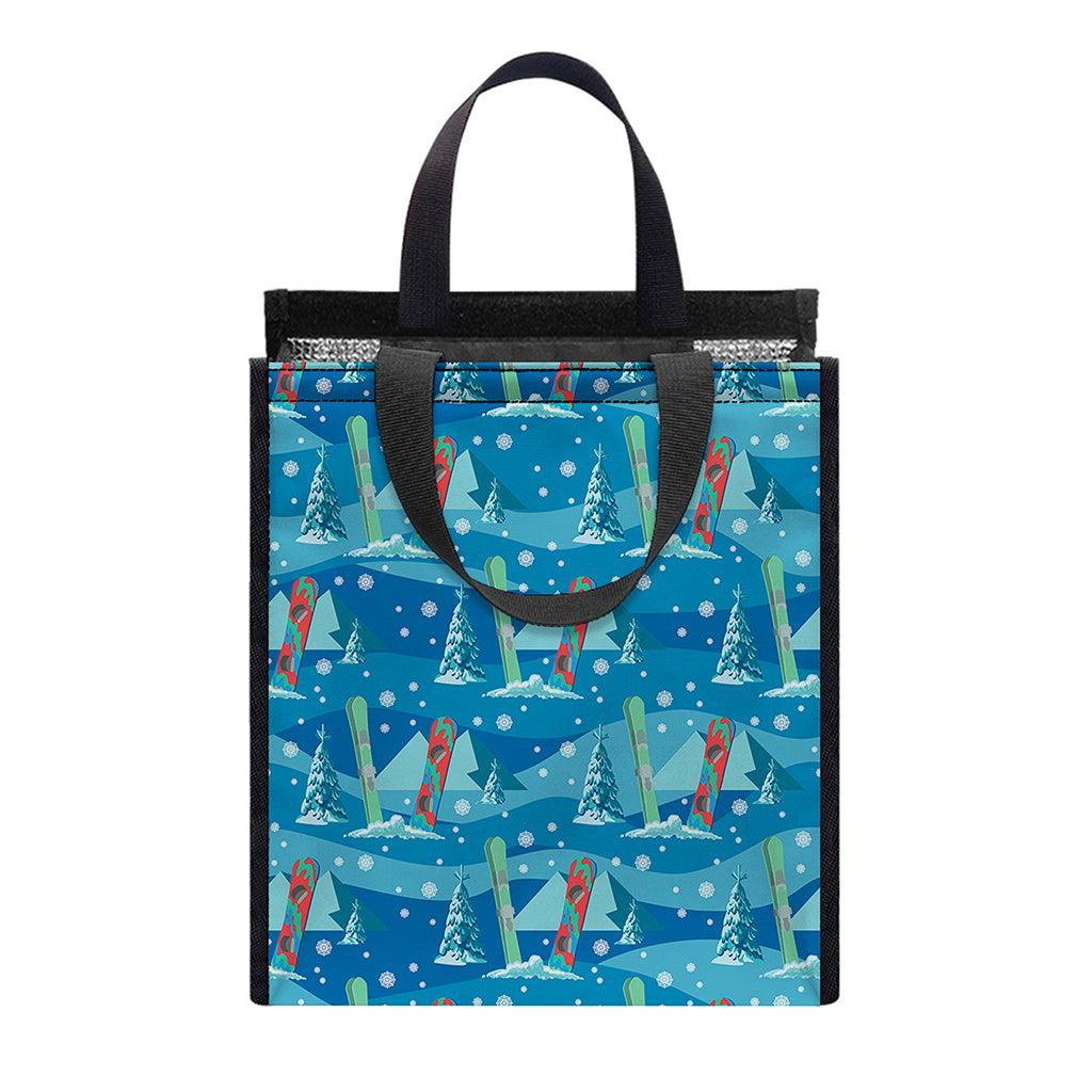 Ski And Snowboard Pattern Print Insulated Lunch Tote