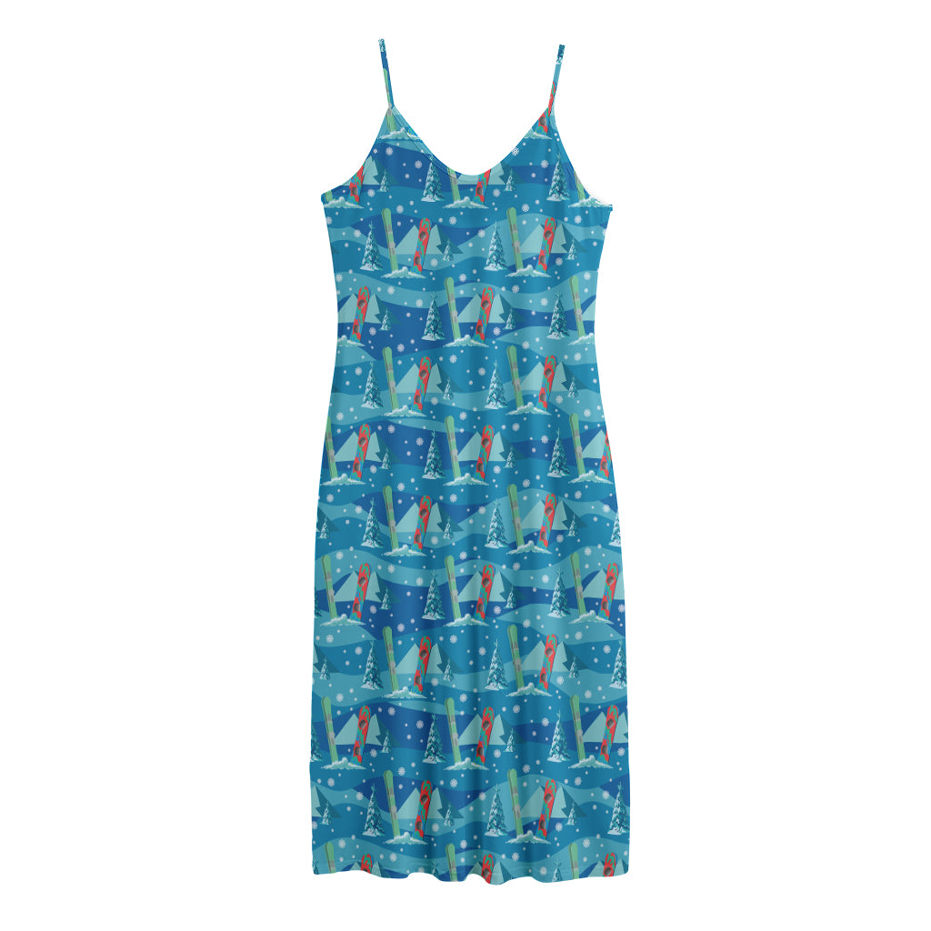 Ski And Snowboard Pattern Print Jersey Midi Cami Dress