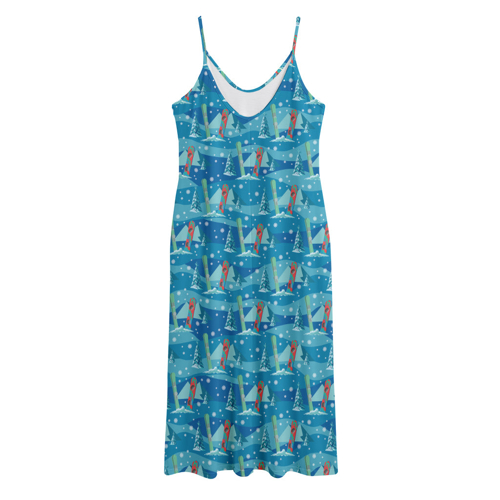 Ski And Snowboard Pattern Print Jersey Midi Cami Dress