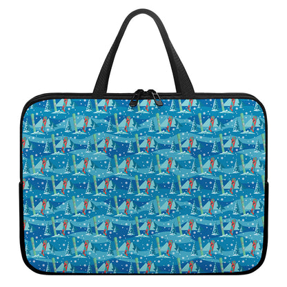 Ski And Snowboard Pattern Print Laptop Sleeve With Handle