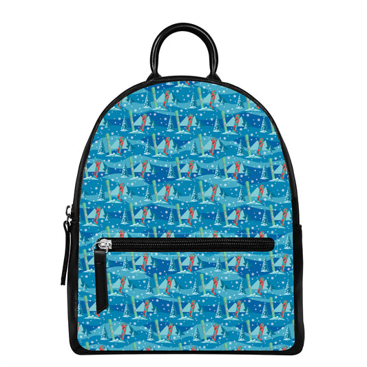 Ski And Snowboard Pattern Print Leather Backpack